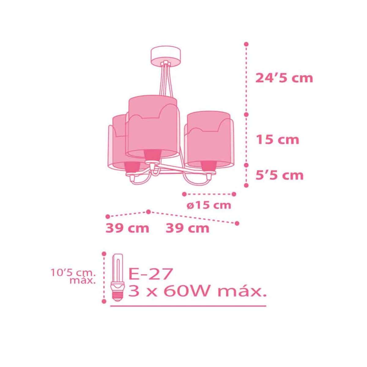 Little Elephant Pink κρεμαστό τρίφωτο οροφής (61337S)