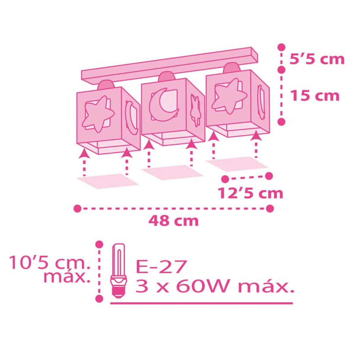 MoonLight Pink τρίφωτο οροφής ράγας (63233NS)