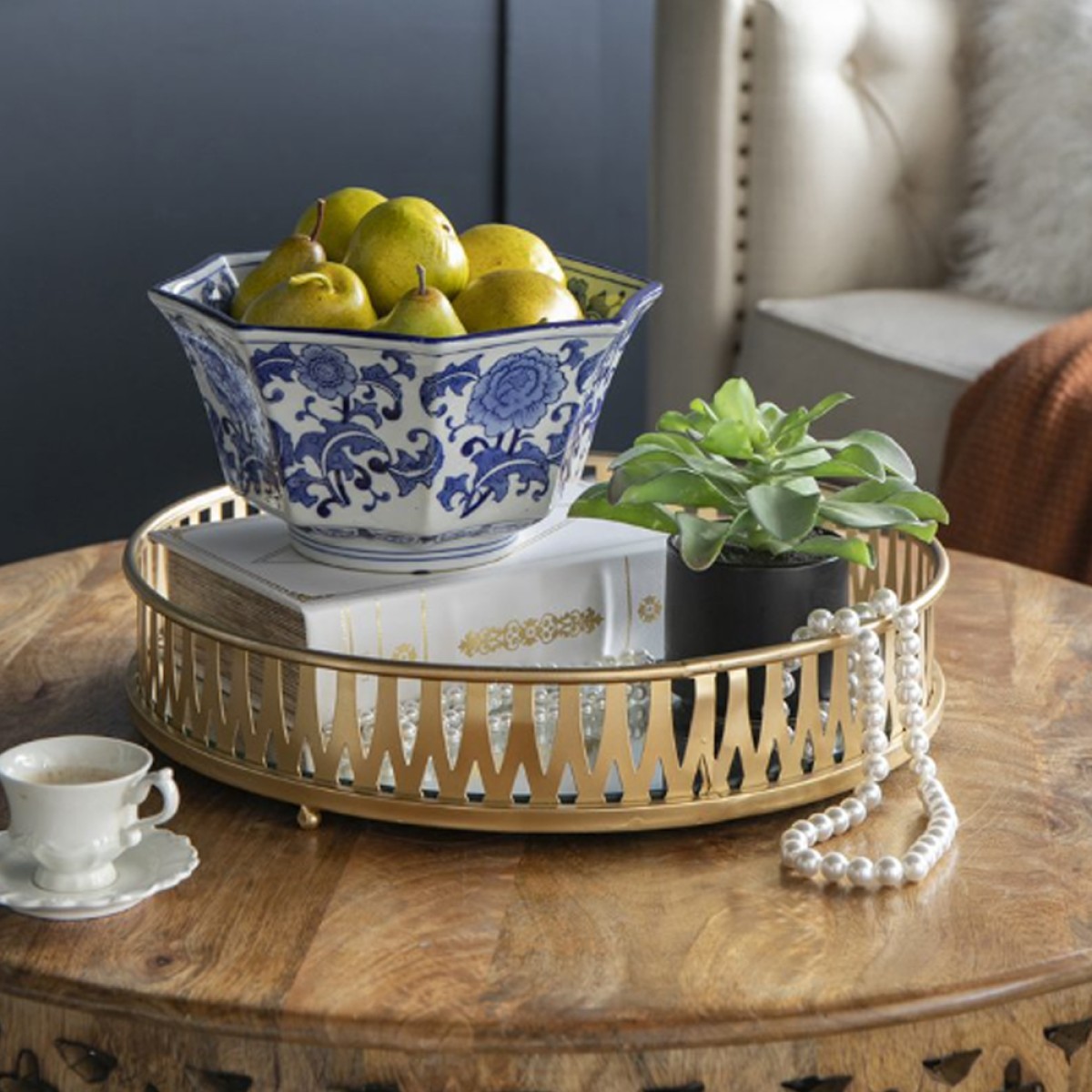 Artekko Melania Διακοσμητικό Μπολ Πορσελάνη Λευκό Μπλε (26.7x26.7x14.5)cm