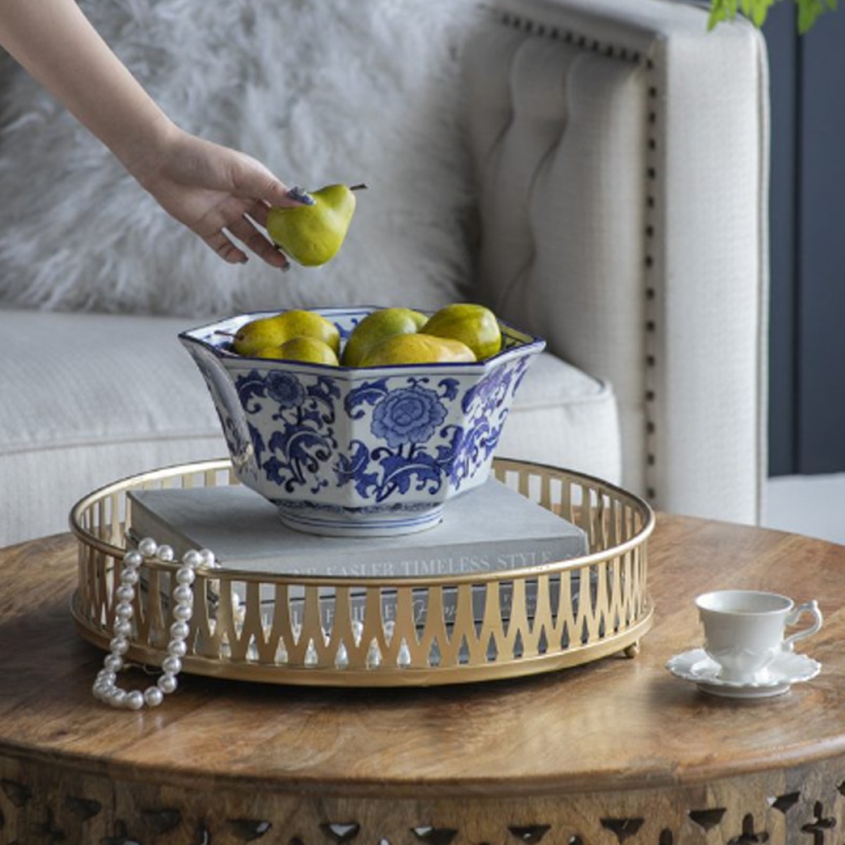 Artekko Melania Διακοσμητικό Μπολ Πορσελάνη Λευκό Μπλε (26.7x26.7x14.5)cm