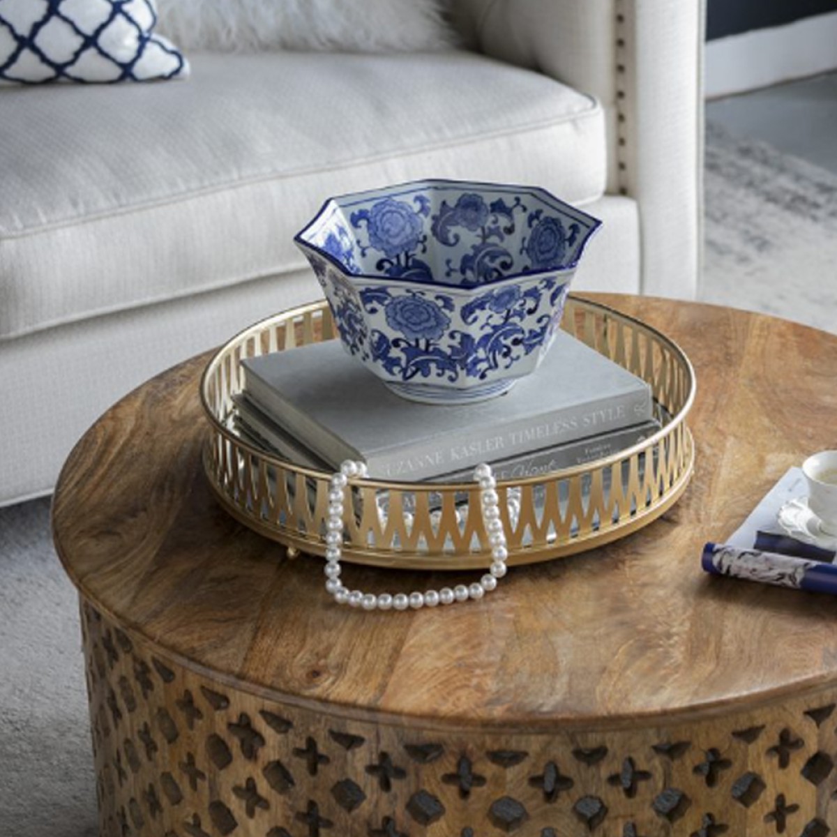 Artekko Melania Διακοσμητικό Μπολ Πορσελάνη Λευκό Μπλε (26.7x26.7x14.5)cm