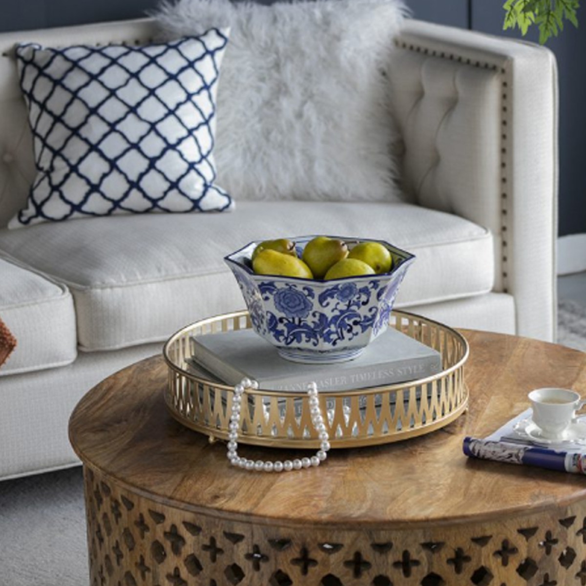 Artekko Melania Διακοσμητικό Μπολ Πορσελάνη Λευκό Μπλε (26.7x26.7x14.5)cm