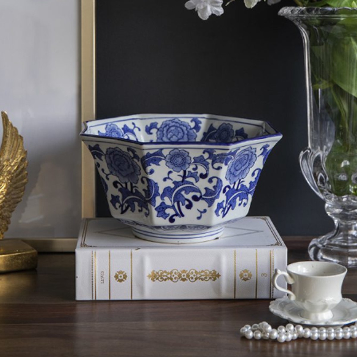 Artekko Melania Διακοσμητικό Μπολ Πορσελάνη Λευκό Μπλε (26.7x26.7x14.5)cm