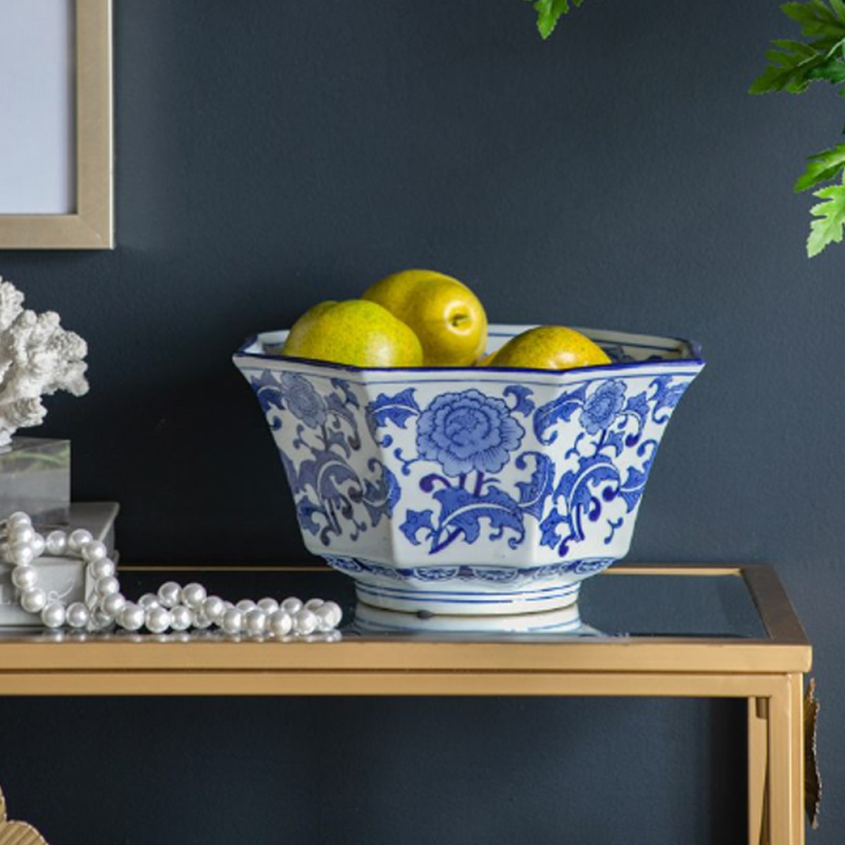 Artekko Melania Διακοσμητικό Μπολ Πορσελάνη Λευκό Μπλε (26.7x26.7x14.5)cm