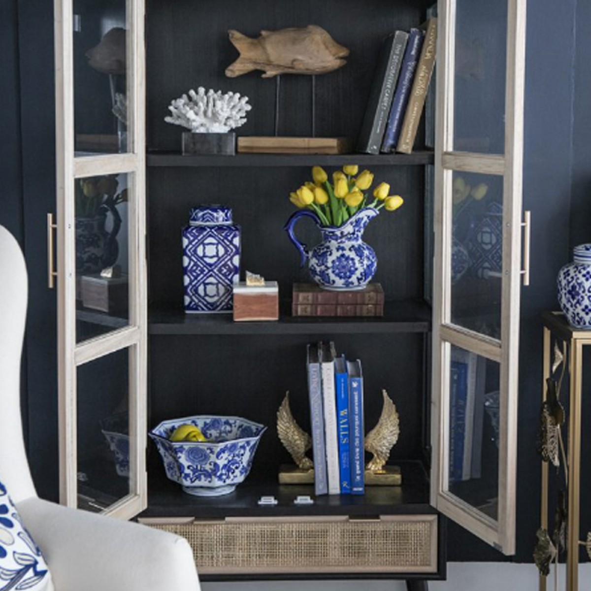 Artekko Melania Διακοσμητικό Μπολ Πορσελάνη Λευκό Μπλε (26.7x26.7x14.5)cm