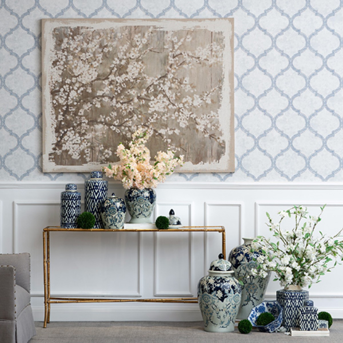 Artekko Melania Διακοσμητικό Μπολ Πορσελάνη Λευκό Μπλε (26.7x26.7x14.5)cm