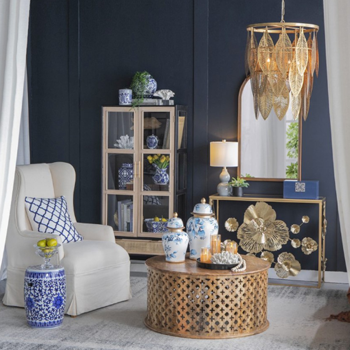 Artekko Melania Διακοσμητικό Μπολ Πορσελάνη Λευκό Μπλε (26.7x26.7x14.5)cm