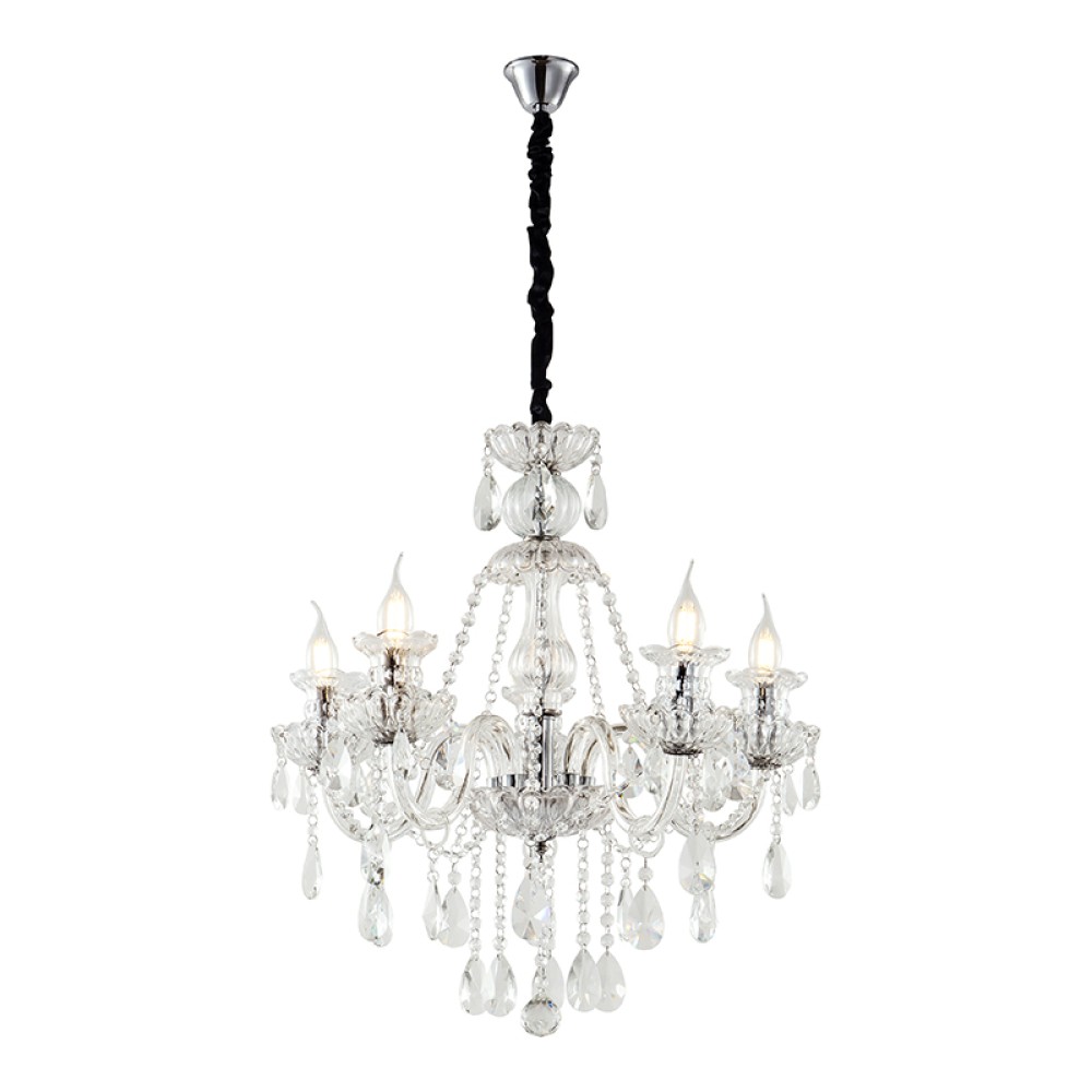 Artekko Chandelier Mairy Πολυέλαιος 5φωτος Διάφανο Κρύσταλλο (60x60x60)cm