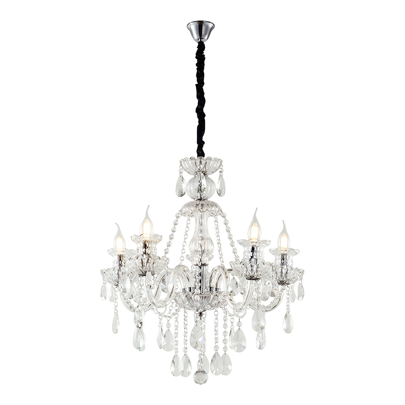 Artekko Chandelier Mairy Πολυέλαιος 5φωτος Διάφανο Κρύσταλλο (60x60x60)cm