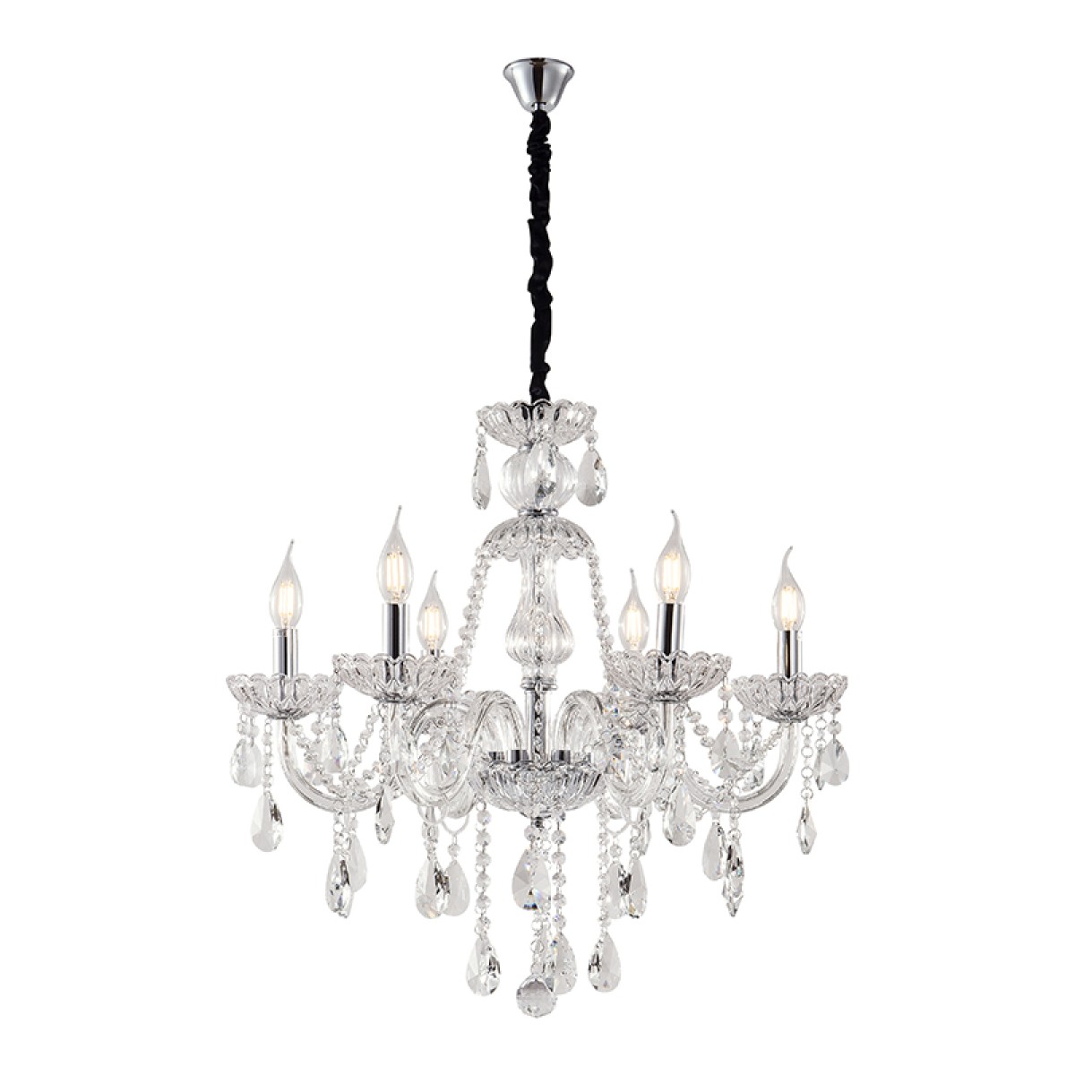 Artekko Chandelier Sisy Πολυέλαιος 6φωτος Διάφανο Κρύσταλλο (60x60x60)cm