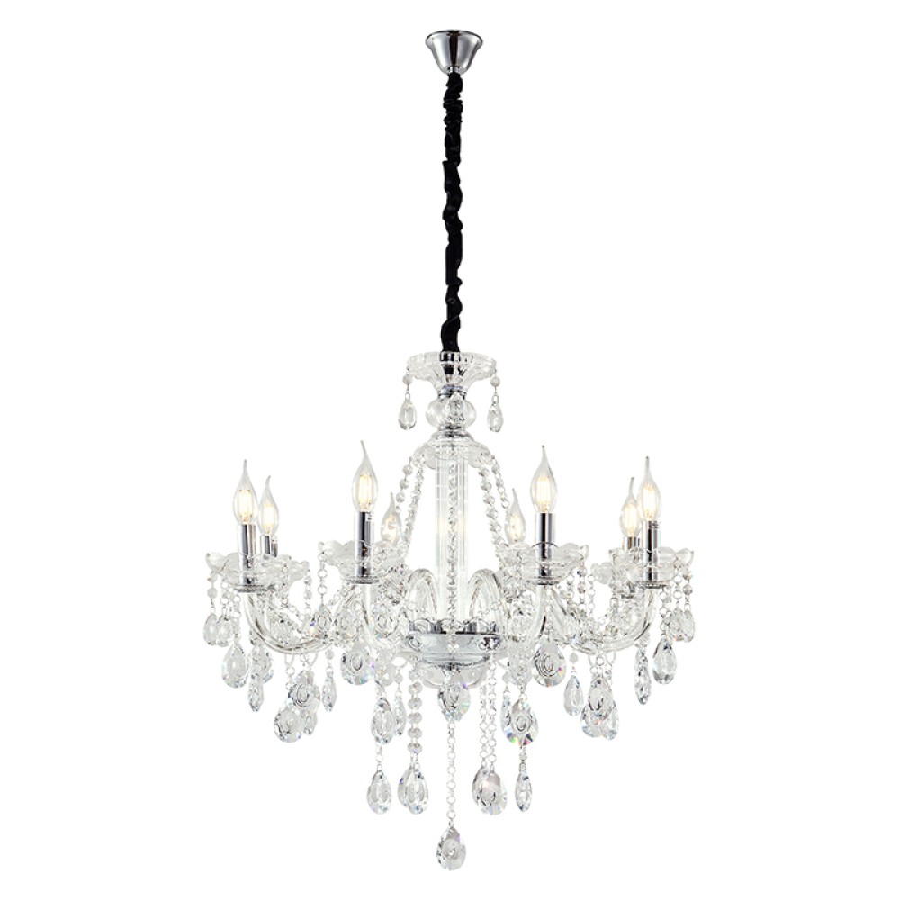 Artekko Chandelier Zara Πολυέλαιος 8φωτος Ε14 με Διάφανο Κρύσταλλο (70x70x100)cm