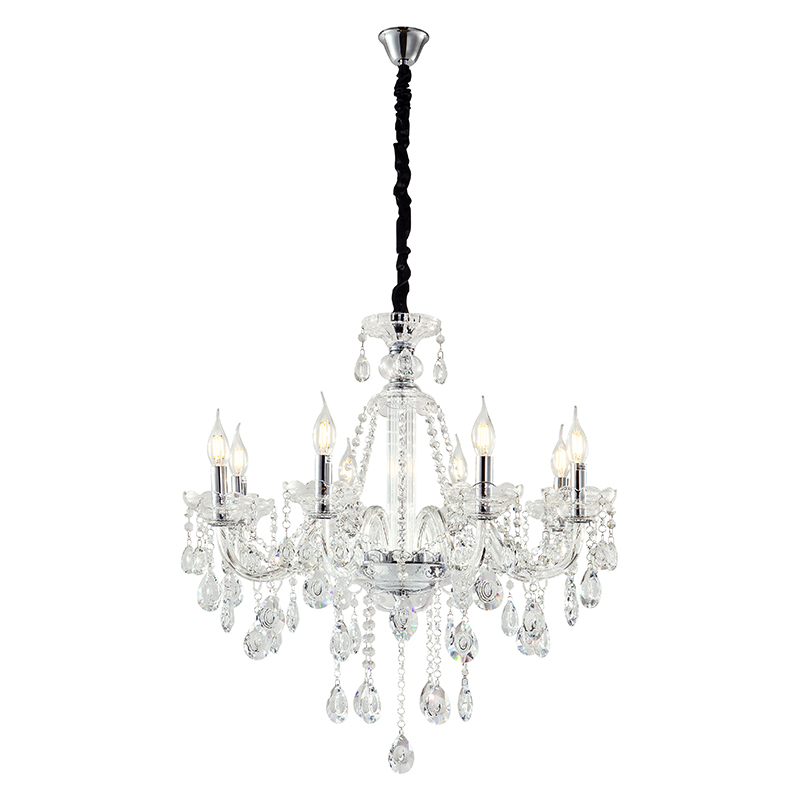Artekko Chandelier Zara Πολυέλαιος 8φωτος Ε14 με Διάφανο Κρύσταλλο (70x70x100)cm