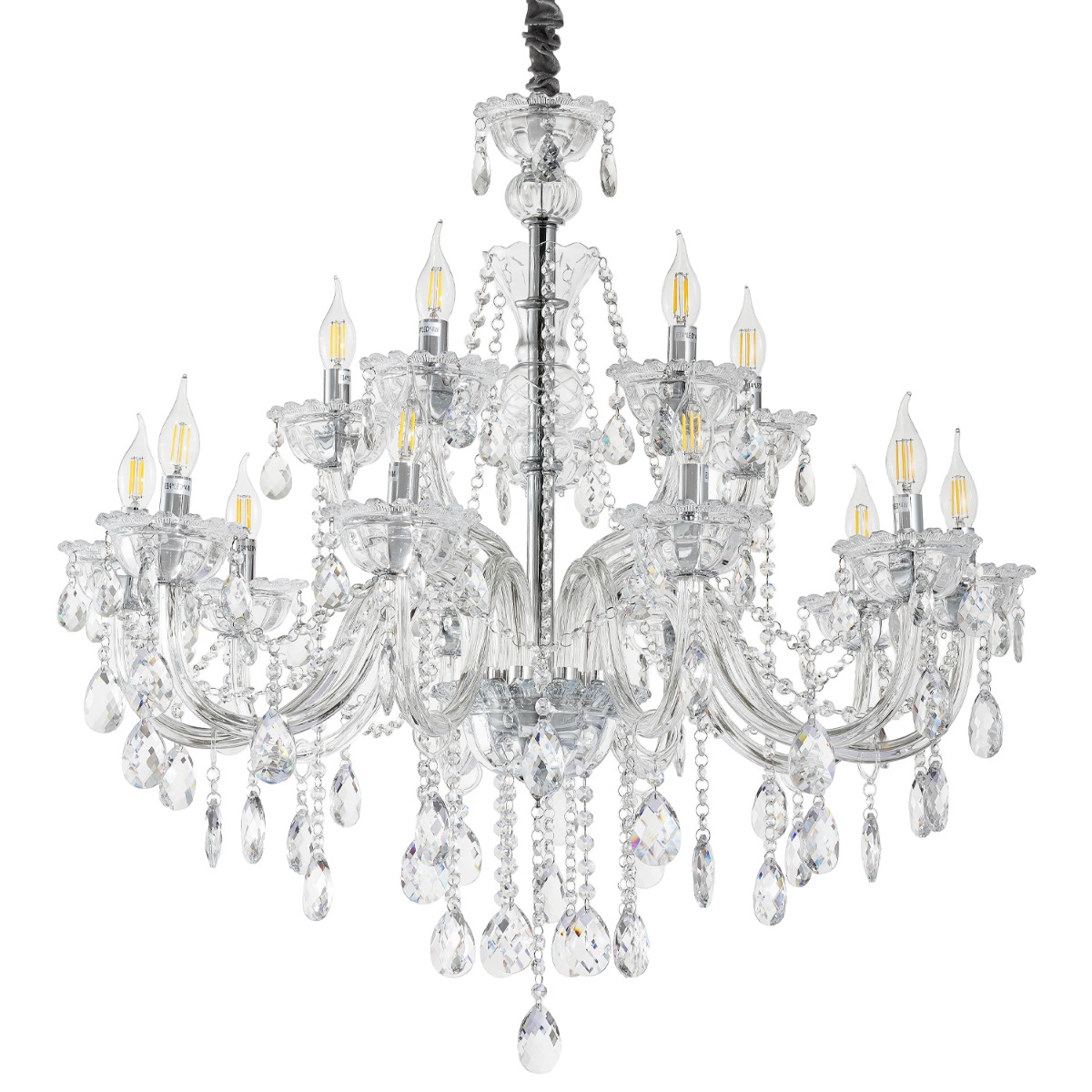 Artekko Chandelier Rea Πολυέλαιος 15φωτος Ε14 με Διάφανο Κρύσταλλο (87x87x100)cm