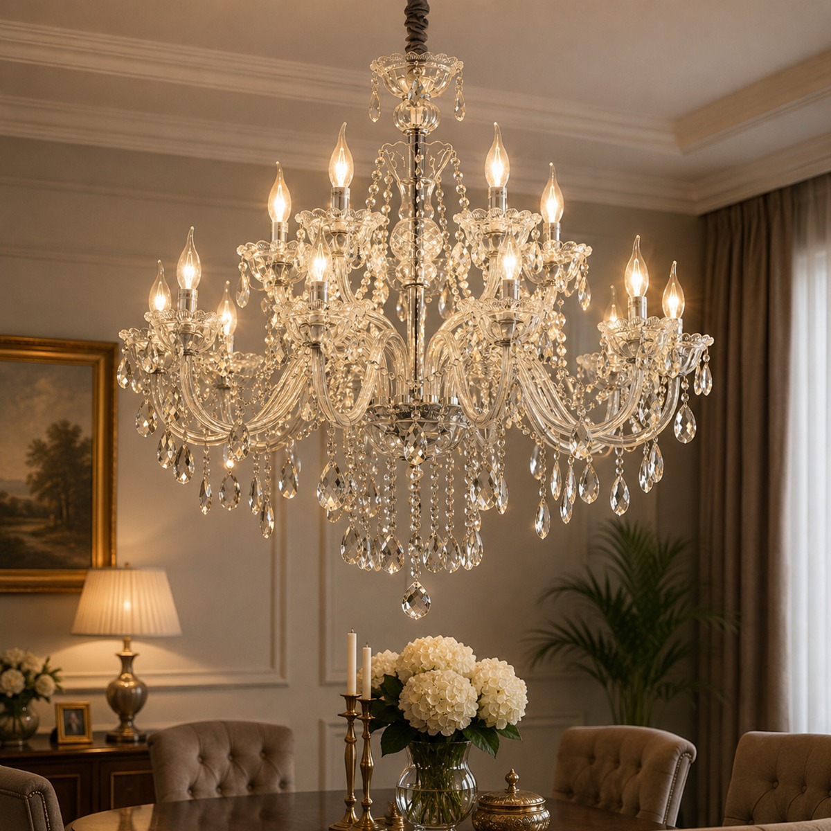 Artekko Chandelier Rea Πολυέλαιος 15φωτος Ε14 με Διάφανο Κρύσταλλο (87x87x100)cm