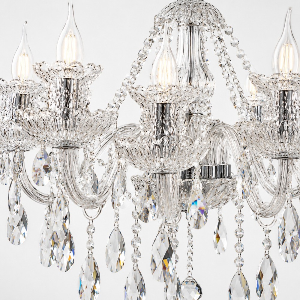 Artekko Chandelier Πολυέλαιος 8φωτος Ε14 με Διάφανο Κρύσταλλο (68x68x68)cm