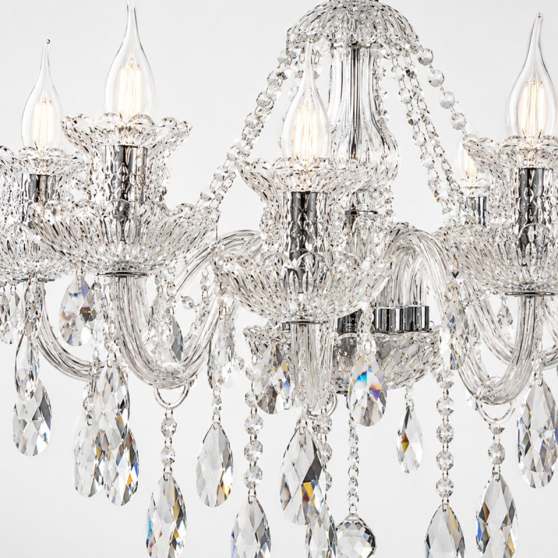 Artekko Chandelier Πολυέλαιος 8φωτος Ε14 με Διάφανο Κρύσταλλο (68x68x68)cm
