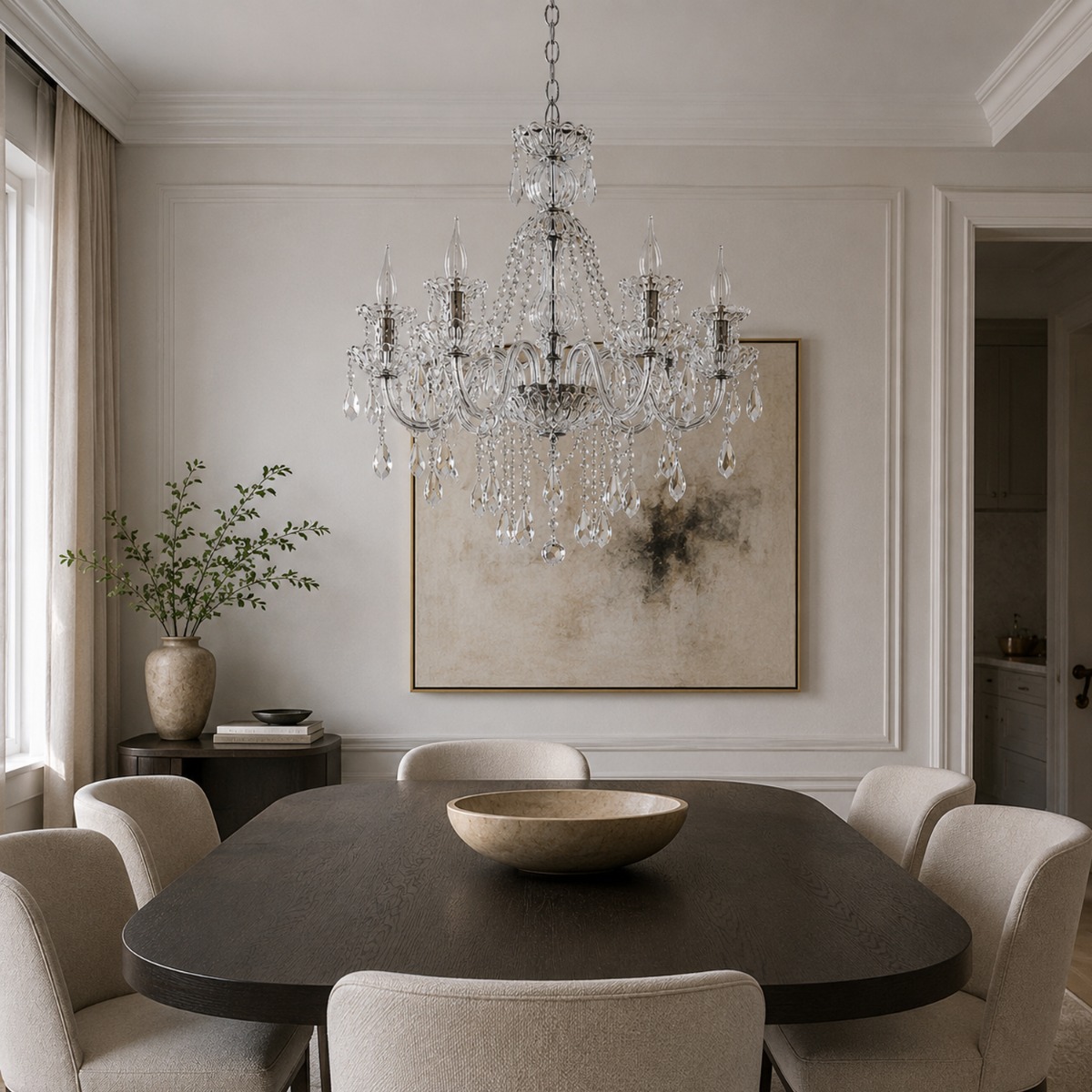 Artekko Chandelier Πολυέλαιος 8φωτος Ε14 με Διάφανο Κρύσταλλο (68x68x68)cm