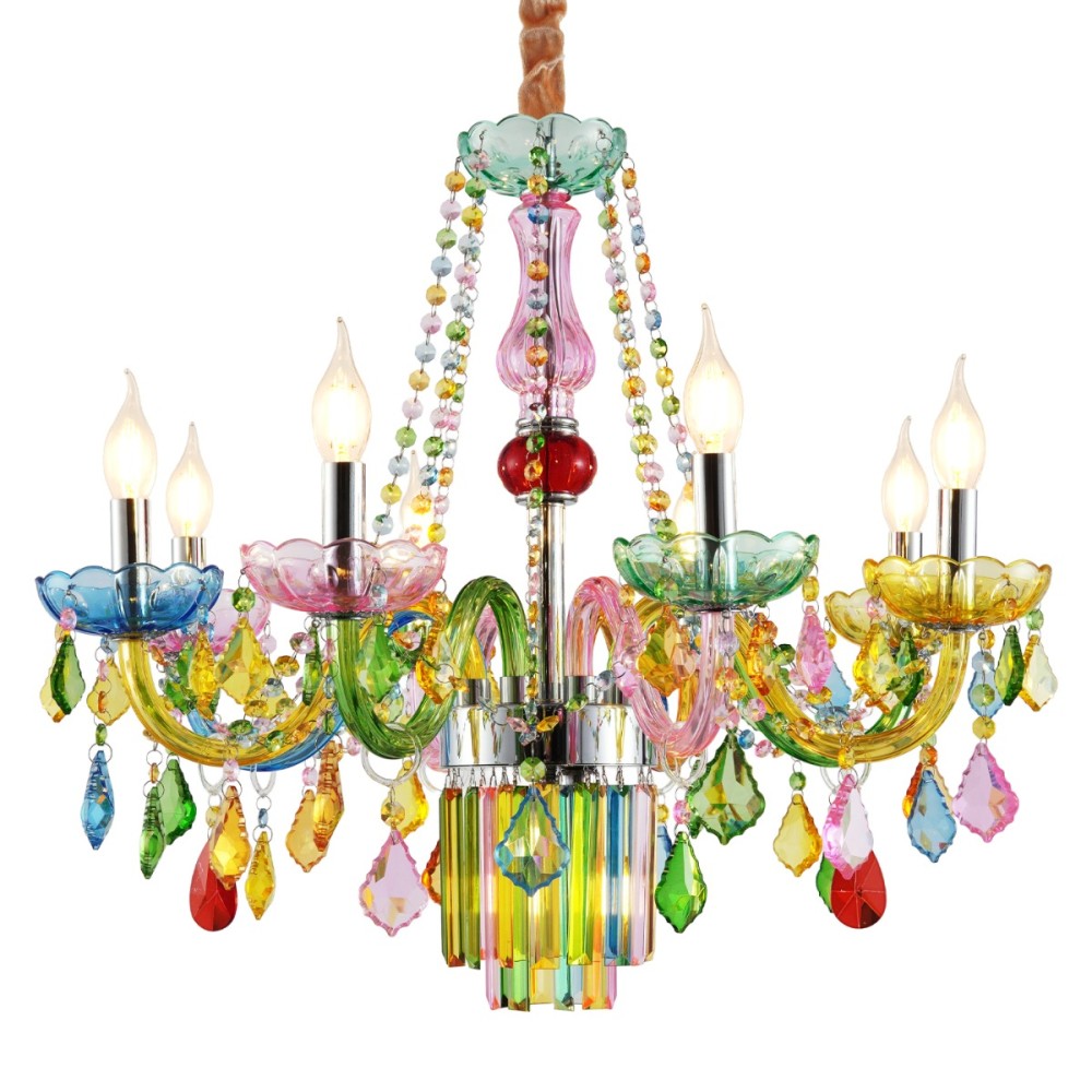 Artekko Chandelier Πολυέλαιος 7φωτος Ε14 με Πολύχρωμα Κρύσταλλα (66x66)cm