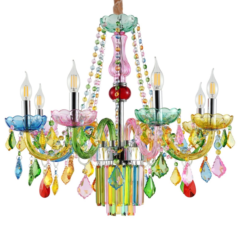 Artekko Chandelier Πολυέλαιος 7φωτος Ε14 με Πολύχρωμα Κρύσταλλα (66x66)cm