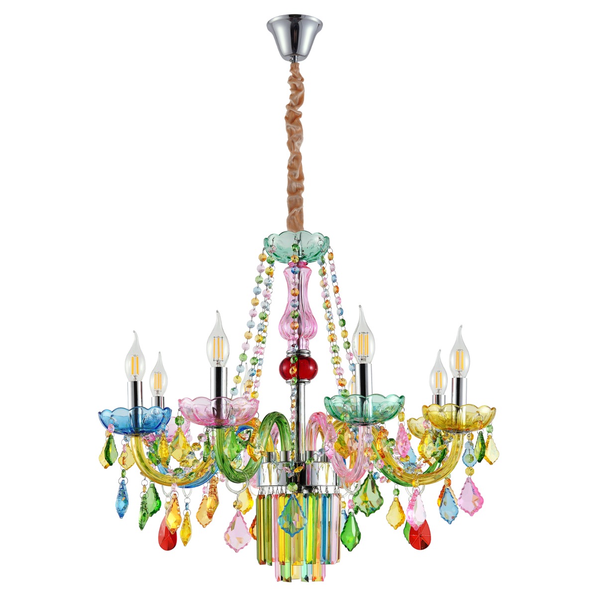 Artekko Chandelier Πολυέλαιος 7φωτος Ε14 με Πολύχρωμα Κρύσταλλα (66x66)cm
