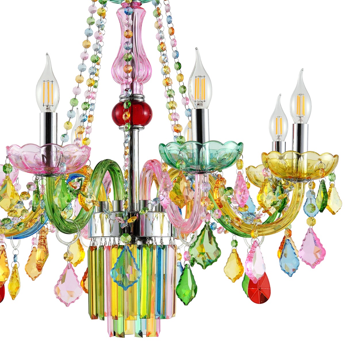 Artekko Chandelier Πολυέλαιος 7φωτος Ε14 με Πολύχρωμα Κρύσταλλα (66x66)cm