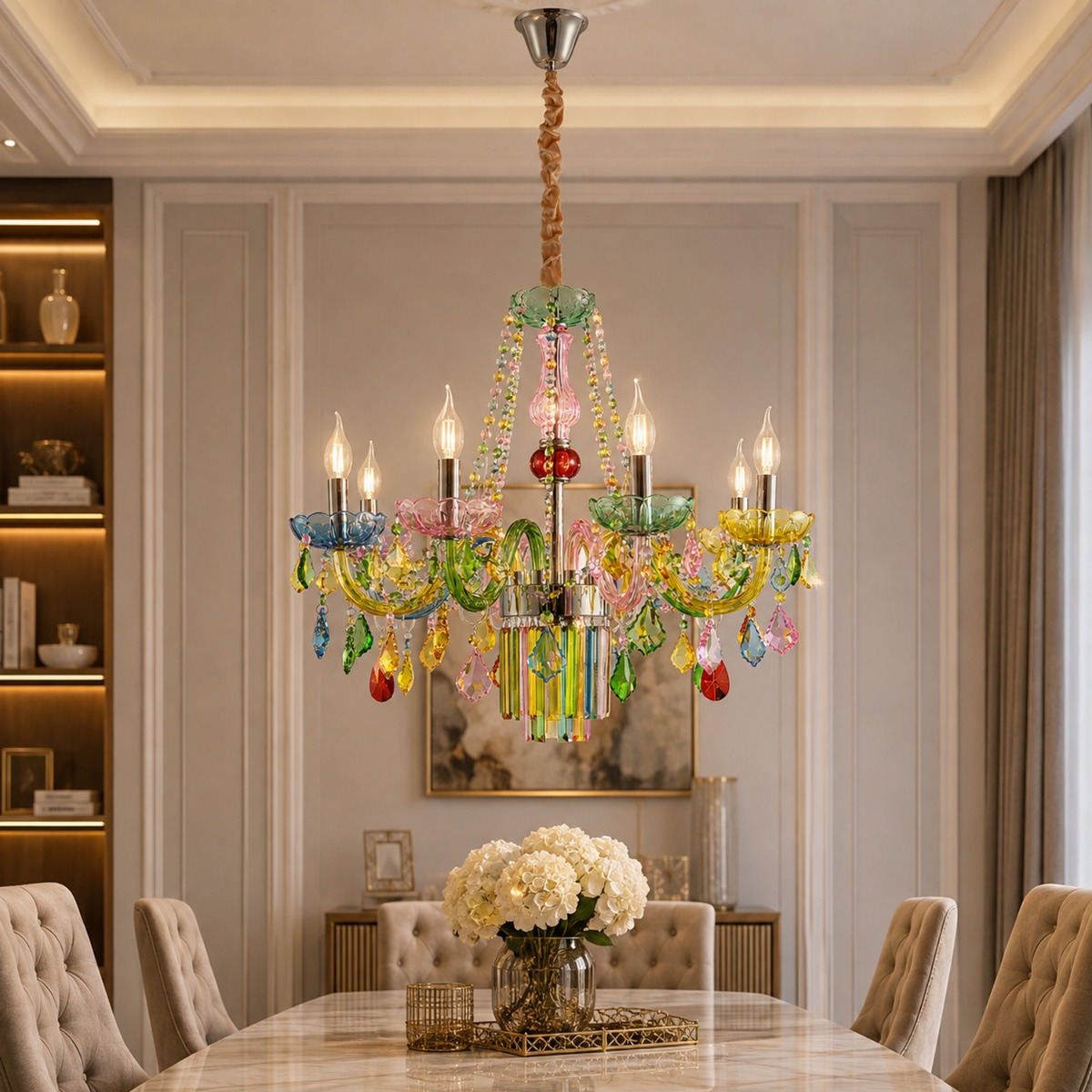 Artekko Chandelier Πολυέλαιος 7φωτος Ε14 με Πολύχρωμα Κρύσταλλα (66x66)cm