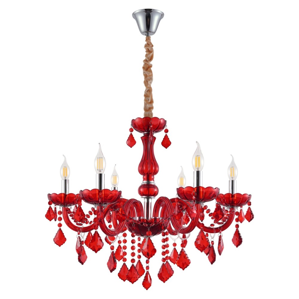Artekko Chandelier Rubby Πολυέλαιος 6φωτος Ε14 με Κόκκινο Κρύσταλλο (68x68x57)cm
