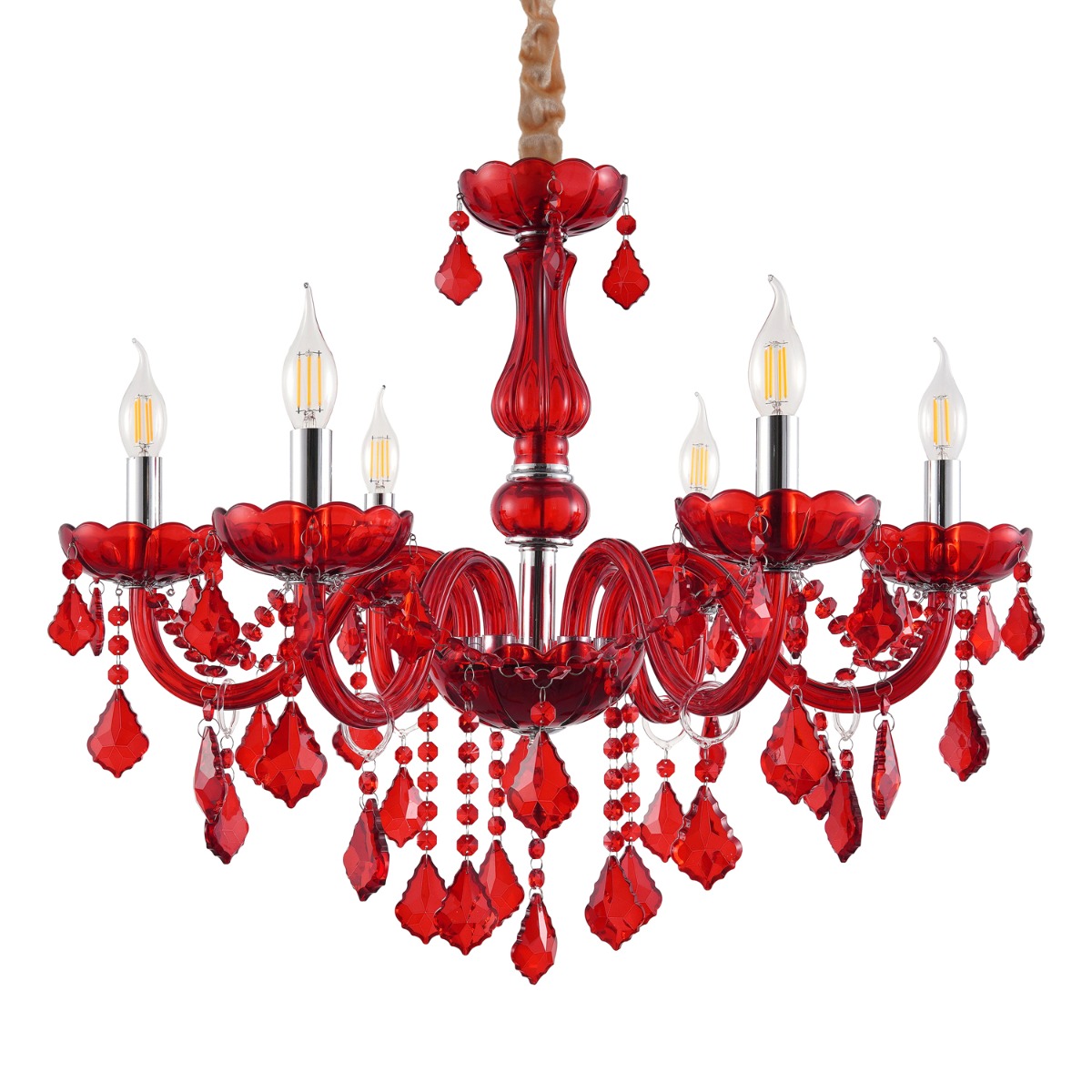 Artekko Chandelier Rubby Πολυέλαιος 6φωτος Ε14 με Κόκκινο Κρύσταλλο (68x68x57)cm