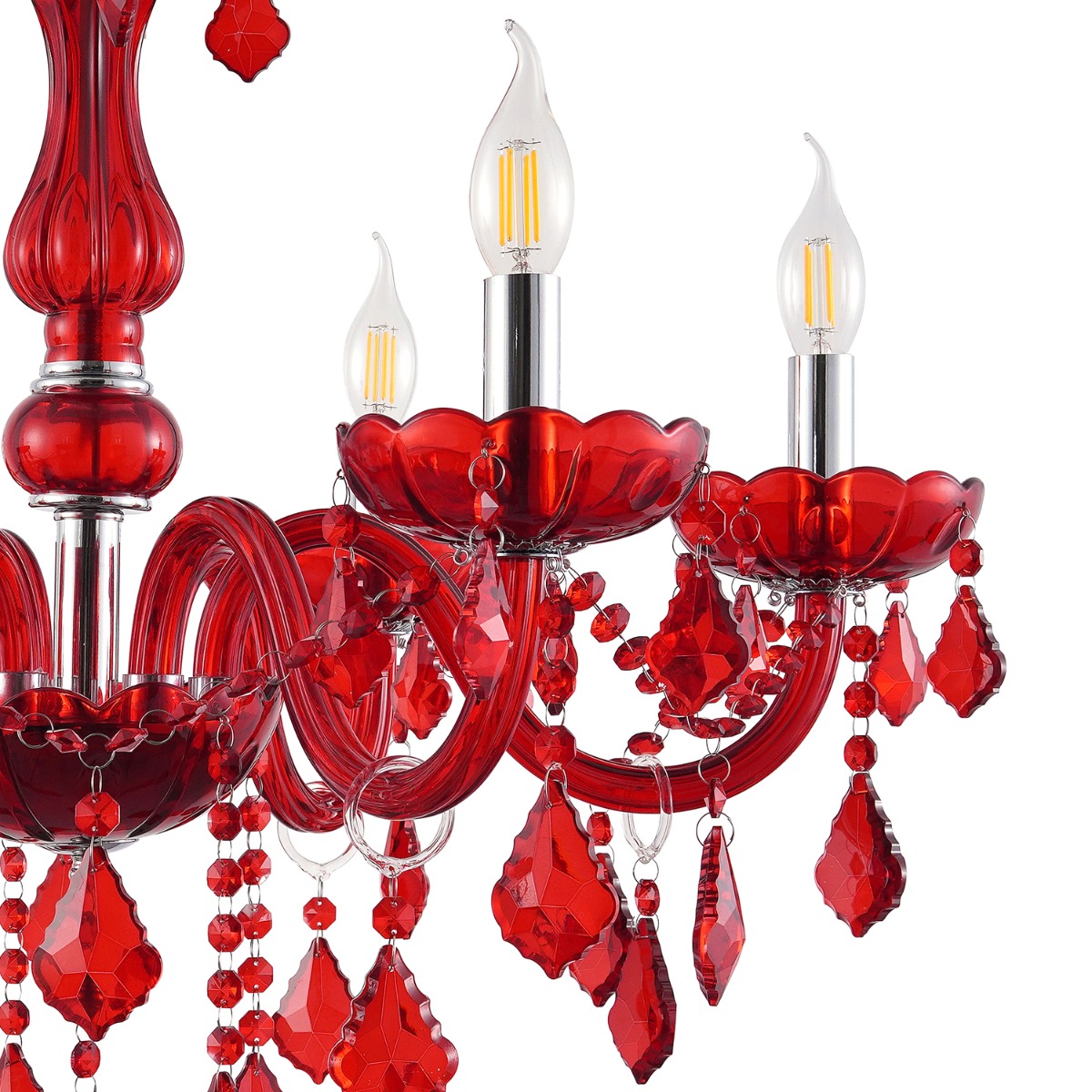 Artekko Chandelier Rubby Πολυέλαιος 6φωτος Ε14 με Κόκκινο Κρύσταλλο (68x68x57)cm