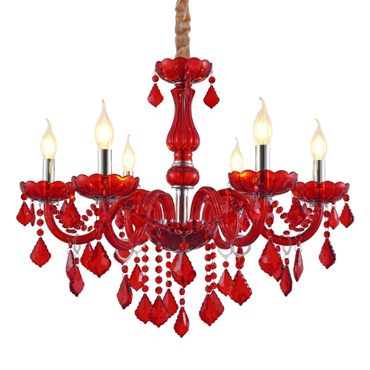 Artekko Chandelier Rubby Πολυέλαιος 6φωτος Ε14 με Κόκκινο Κρύσταλλο (68x68x57)cm