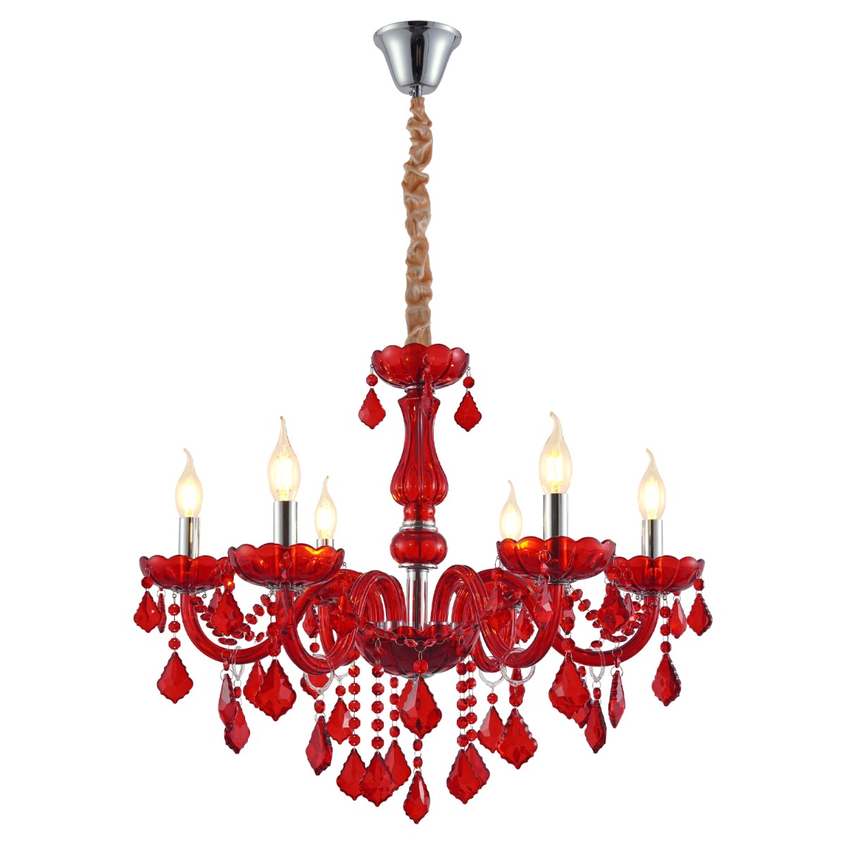 Artekko Chandelier Rubby Πολυέλαιος 6φωτος Ε14 με Κόκκινο Κρύσταλλο (68x68x57)cm