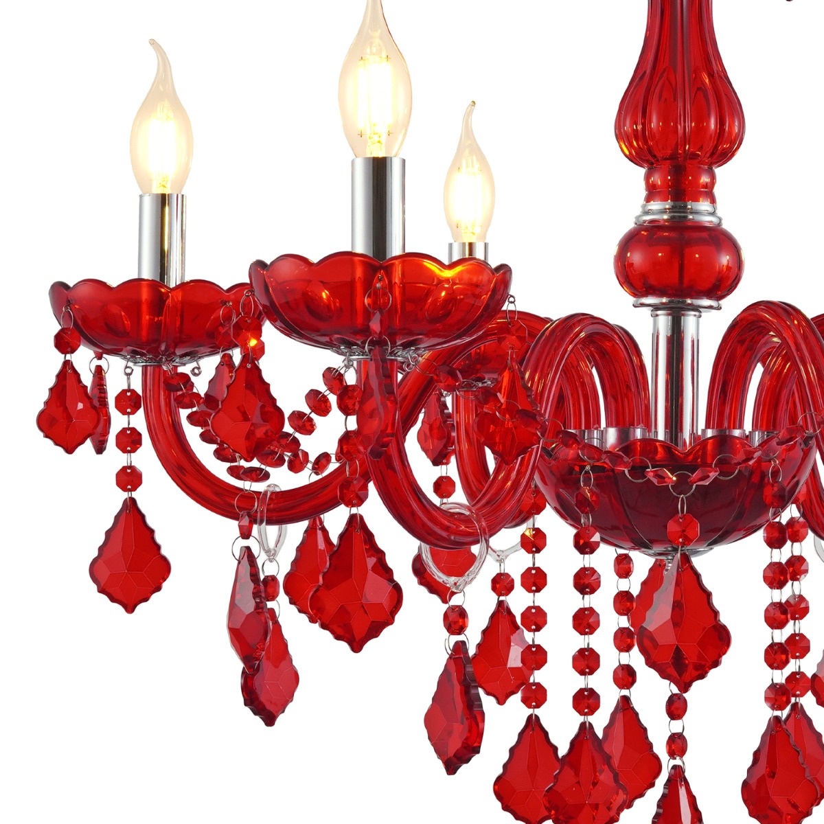 Artekko Chandelier Rubby Πολυέλαιος 6φωτος Ε14 με Κόκκινο Κρύσταλλο (68x68x57)cm