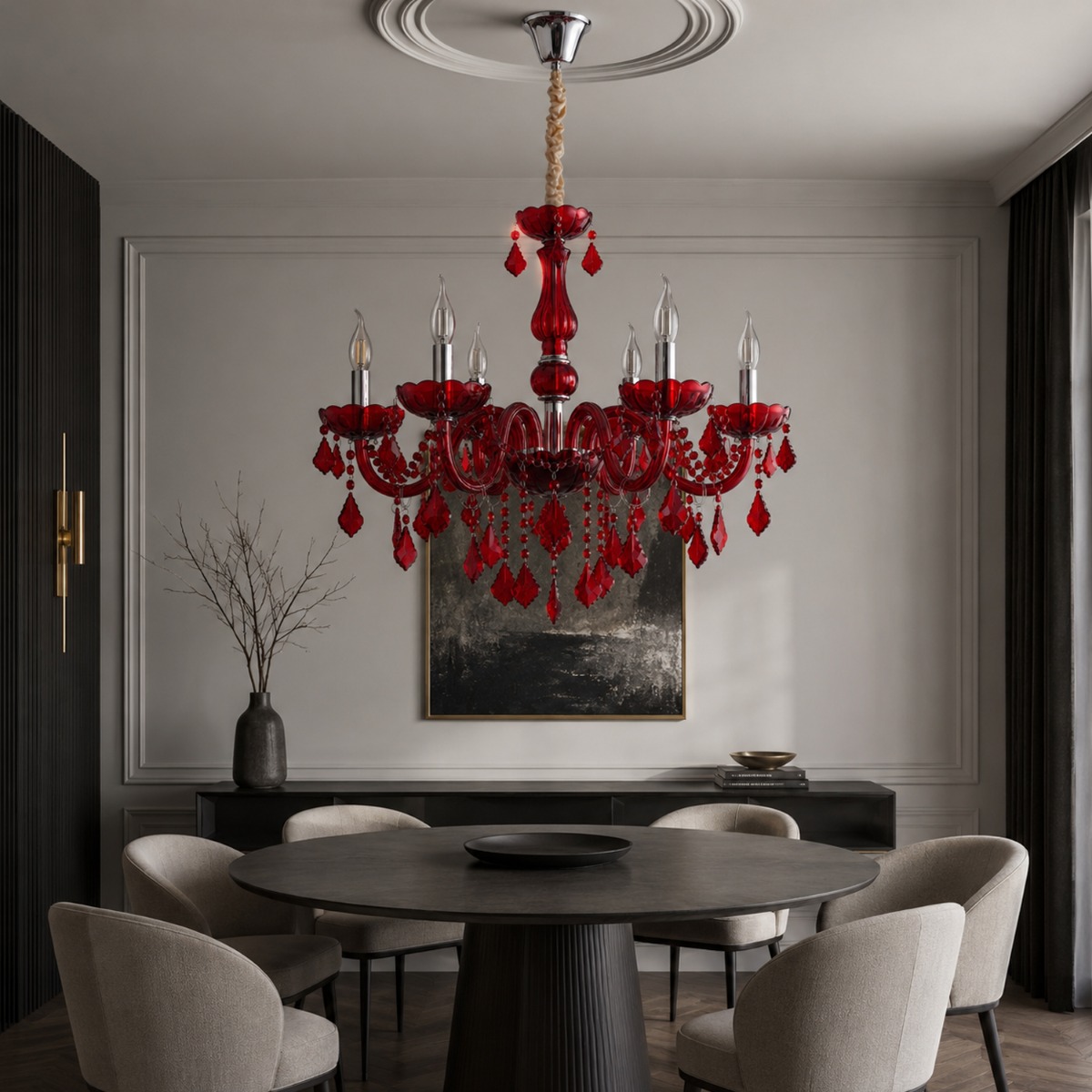 Artekko Chandelier Rubby Πολυέλαιος 6φωτος Ε14 με Κόκκινο Κρύσταλλο (68x68x57)cm
