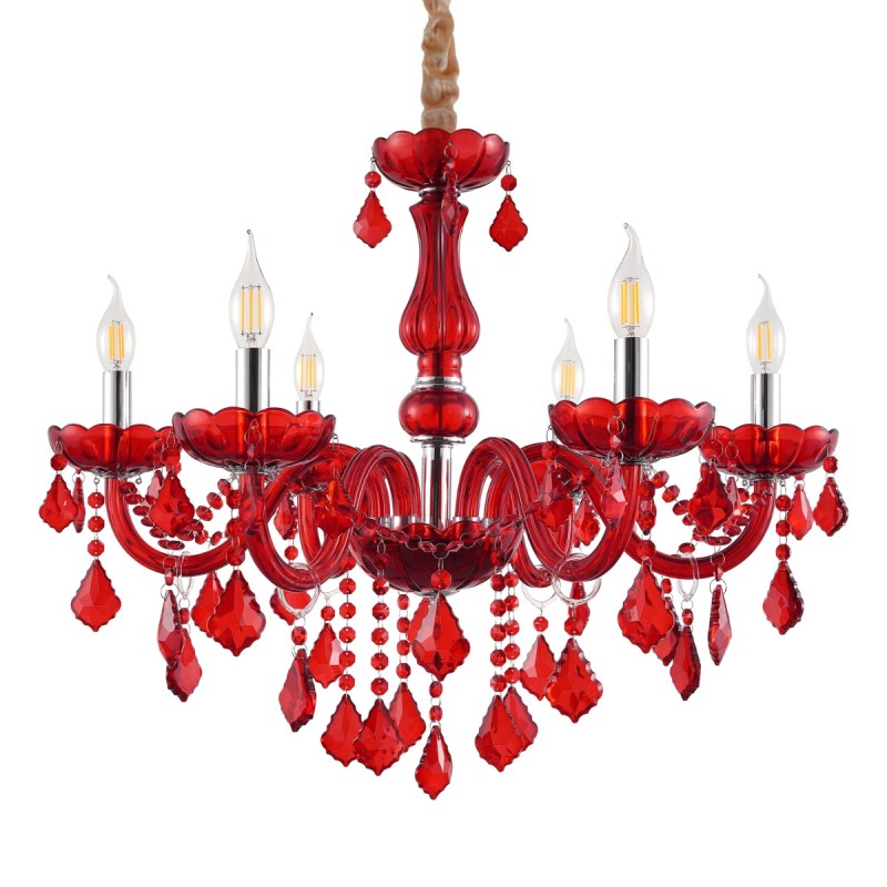 Artekko Chandelier Rubby Πολυέλαιος 6φωτος Ε14 με Κόκκινο Κρύσταλλο (68x68x57)cm