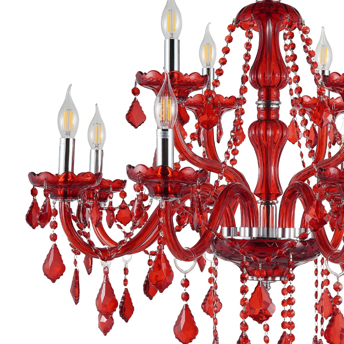 Artekko Chandelier Rubby Πολυέλαιος 12φωτος Ε14 με Κόκκινο Κρύσταλλο (80x80x72)cm