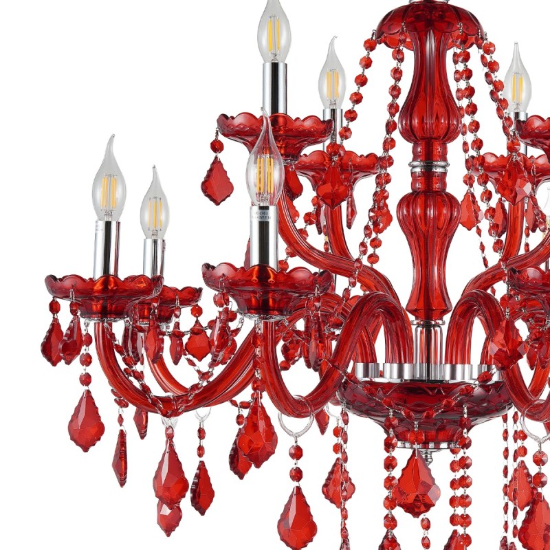 Artekko Chandelier Rubby Πολυέλαιος 12φωτος Ε14 με Κόκκινο Κρύσταλλο (80x80x72)cm