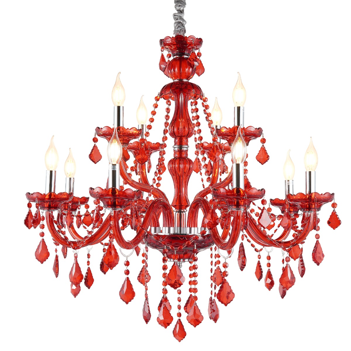 Artekko Chandelier Rubby Πολυέλαιος 12φωτος Ε14 με Κόκκινο Κρύσταλλο (80x80x72)cm