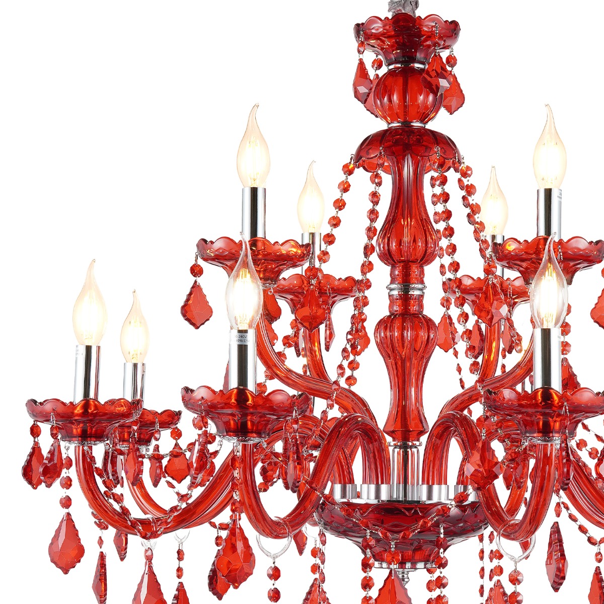 Artekko Chandelier Rubby Πολυέλαιος 12φωτος Ε14 με Κόκκινο Κρύσταλλο (80x80x72)cm