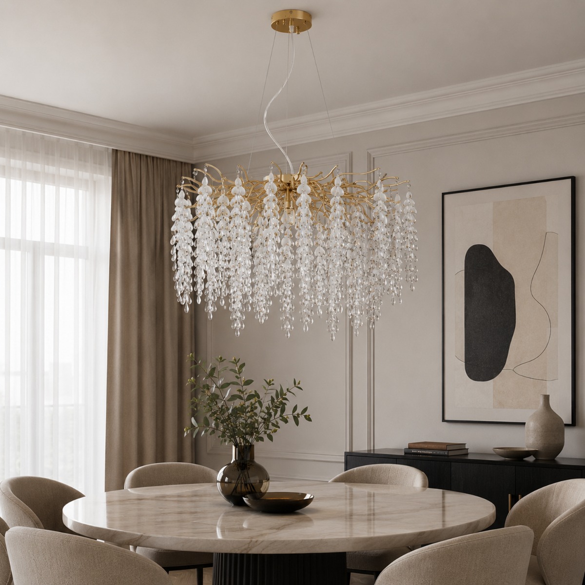Artekko Chandelier Aura Πολυέλαιος 10φωτος G9 με Διάφανα Κρύσταλλα (56x56)cm