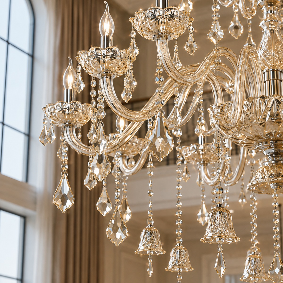 Artekko Chandelier Helios Πολυέλαιος 36φωτος Ε14 με Σαμπανιζέ Κρύσταλλα (130x130x180)cm