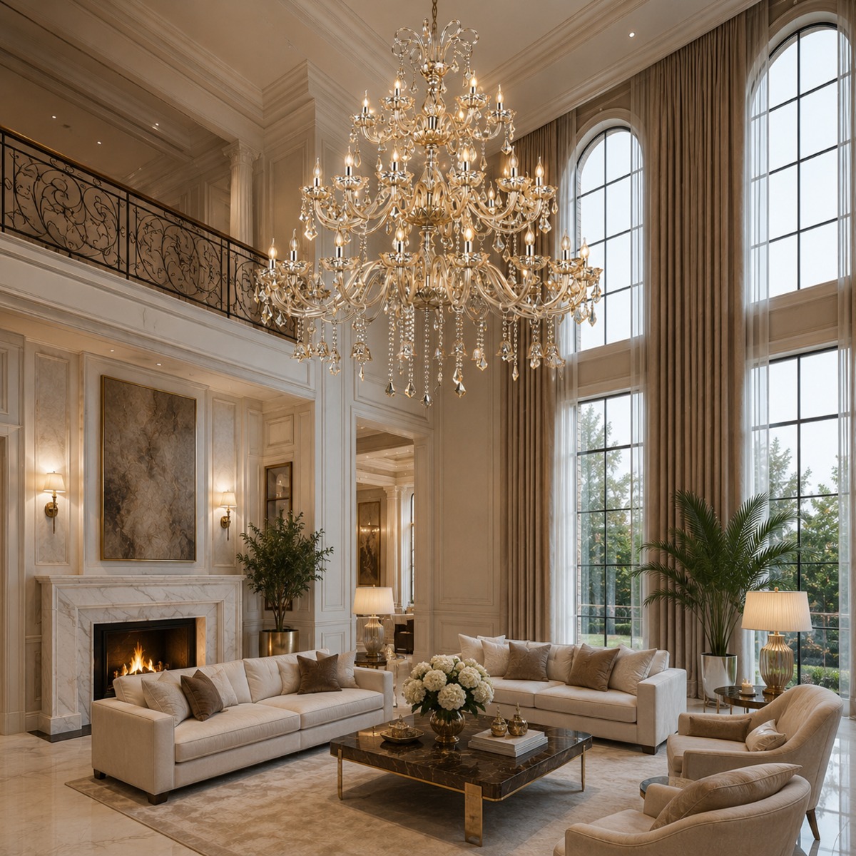 Artekko Chandelier Helios Πολυέλαιος 36φωτος Ε14 με Σαμπανιζέ Κρύσταλλα (130x130x180)cm