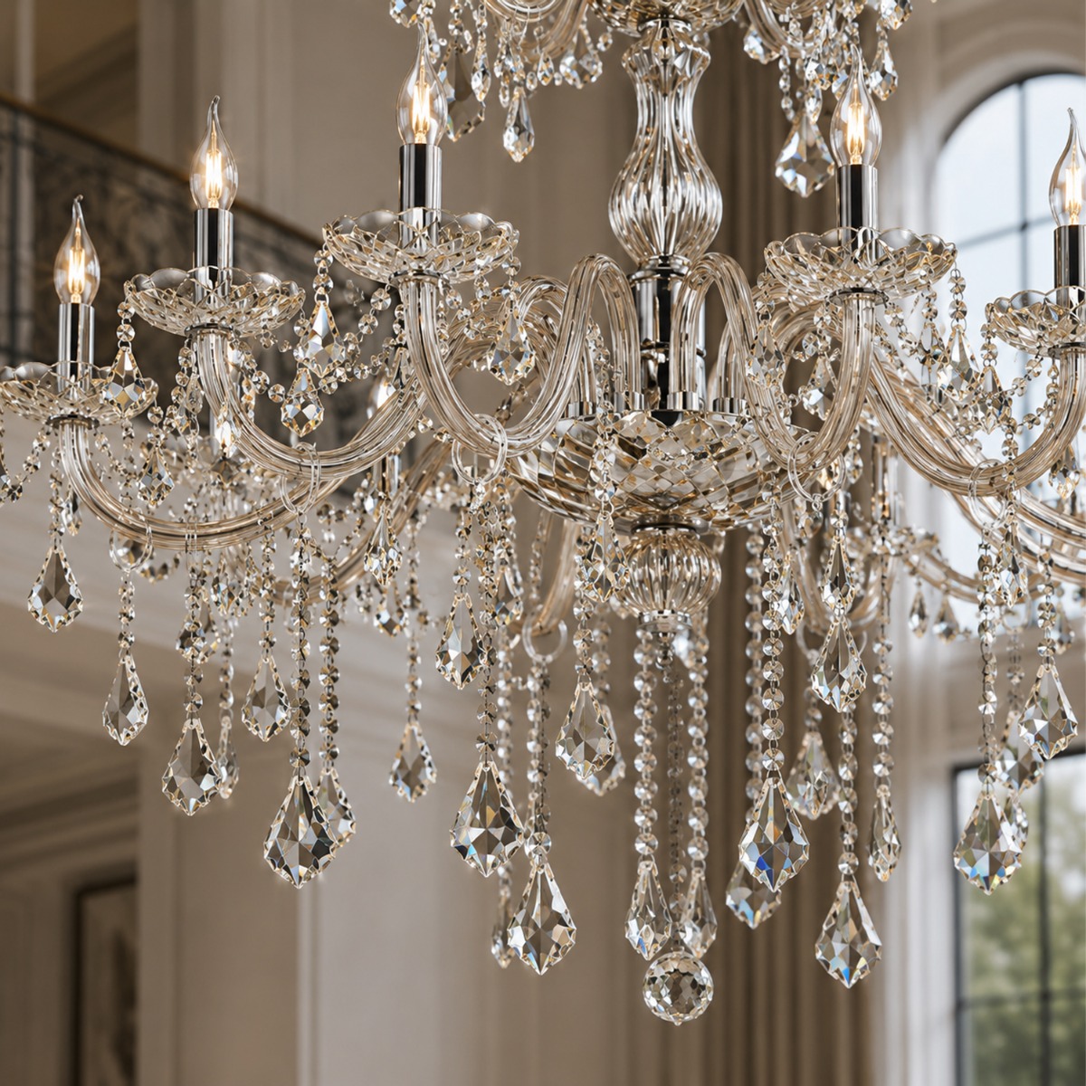 Artekko Chandelier Helios Πολυέλαιος 24φωτος Ε14 με Σαμπανιζέ Κρύσταλλα (100x100x180)cm