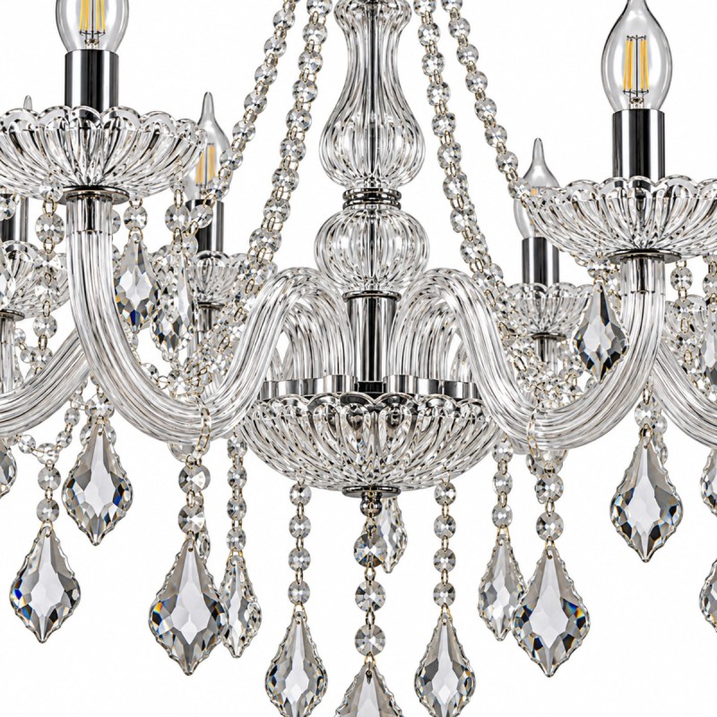 Artekko Chandelier Πολυέλαιος 10φωτος Ε14 με Διάφανο Κρύσταλλο (70x70x100)cm