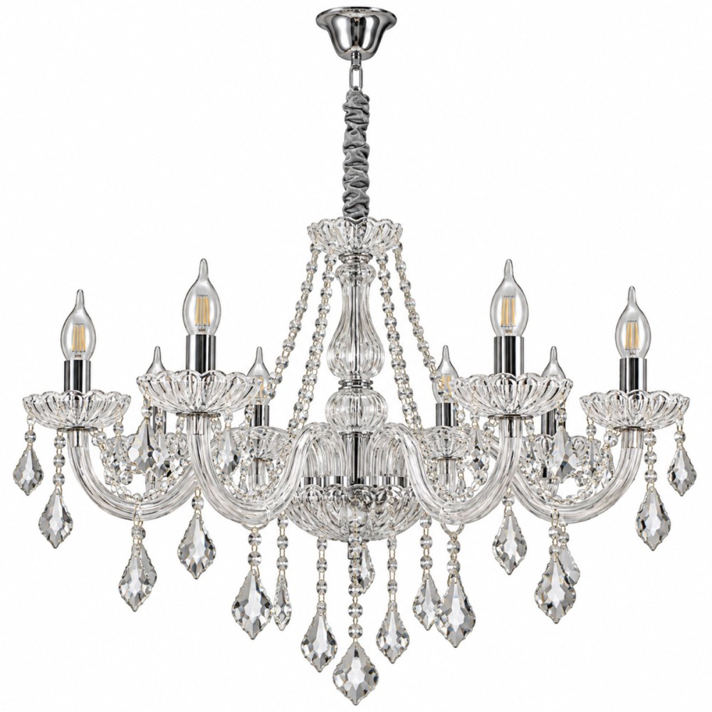 Artekko Chandelier Πολυέλαιος 10φωτος Ε14 με Διάφανο Κρύσταλλο (70x70x100)cm