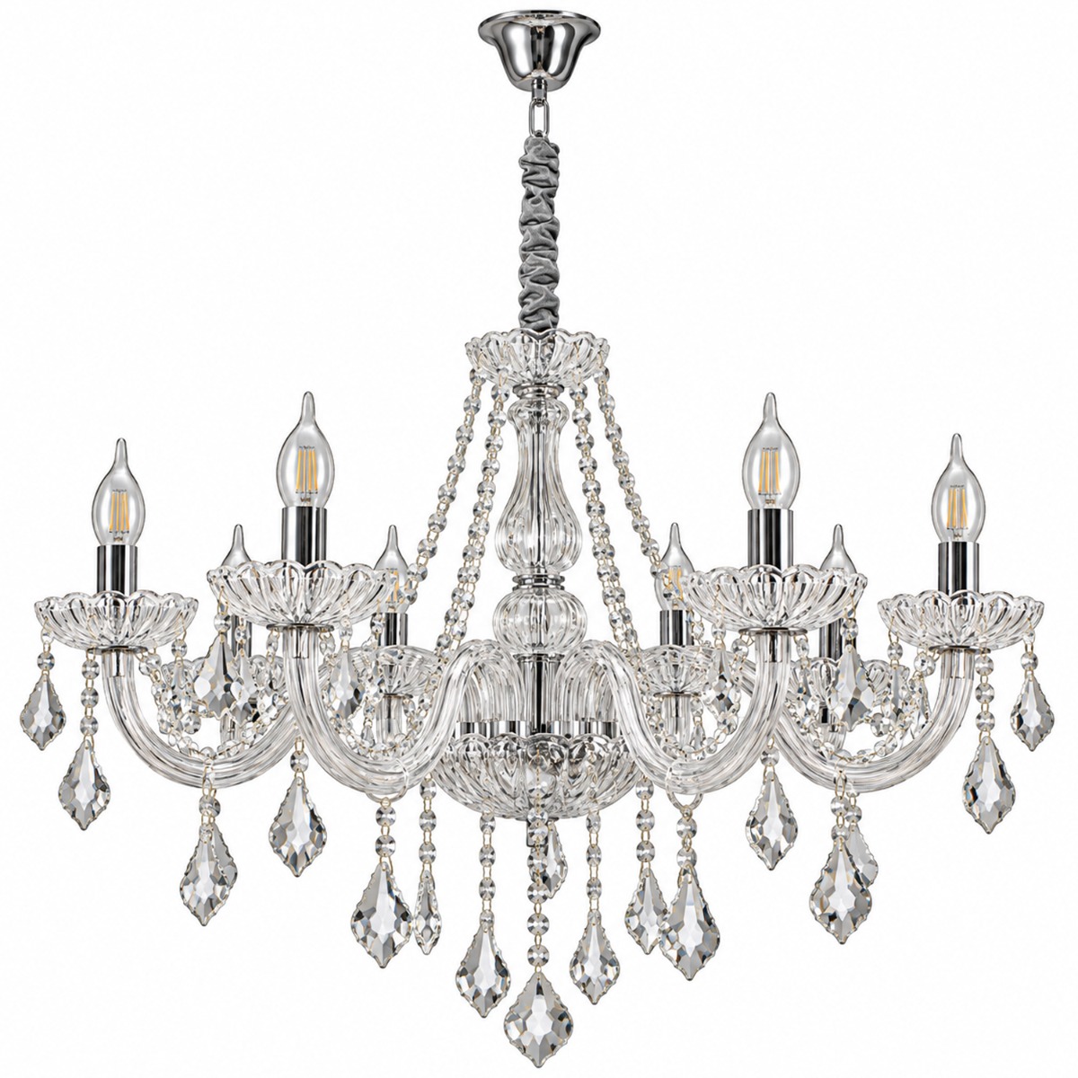 Artekko Chandelier Πολυέλαιος 10φωτος Ε14 με Διάφανο Κρύσταλλο (70x70x100)cm