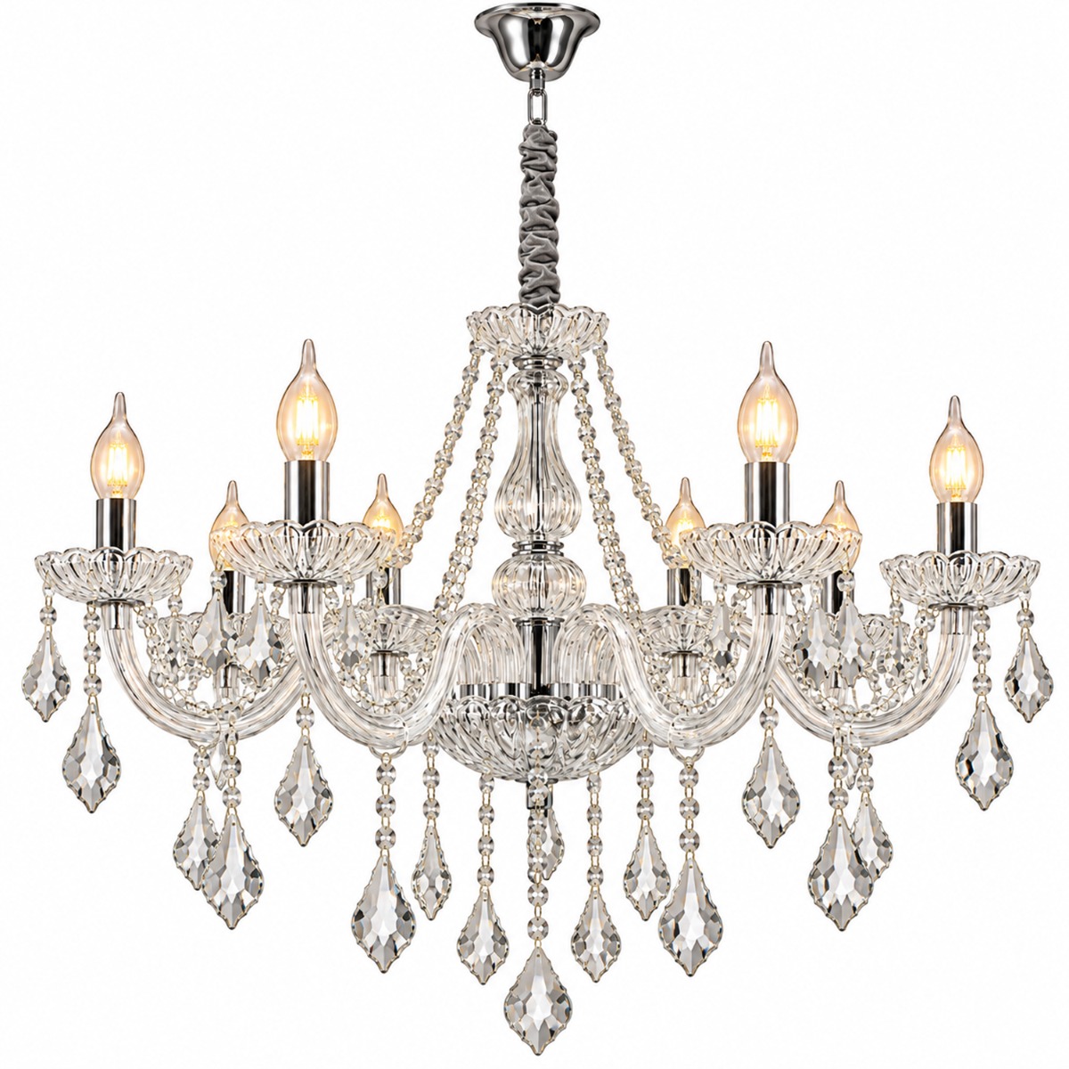 Artekko Chandelier Πολυέλαιος 10φωτος Ε14 με Διάφανο Κρύσταλλο (70x70x100)cm