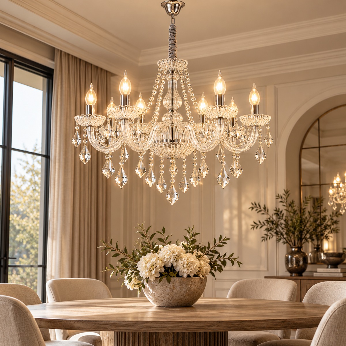 Artekko Chandelier Πολυέλαιος 10φωτος Ε14 με Διάφανο Κρύσταλλο (70x70x100)cm