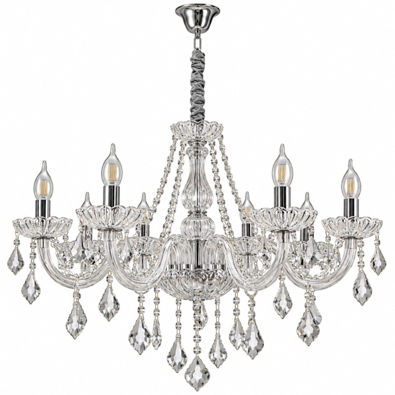 Artekko Chandelier Πολυέλαιος 10φωτος Ε14 με Διάφανο Κρύσταλλο (70x70x100)cm