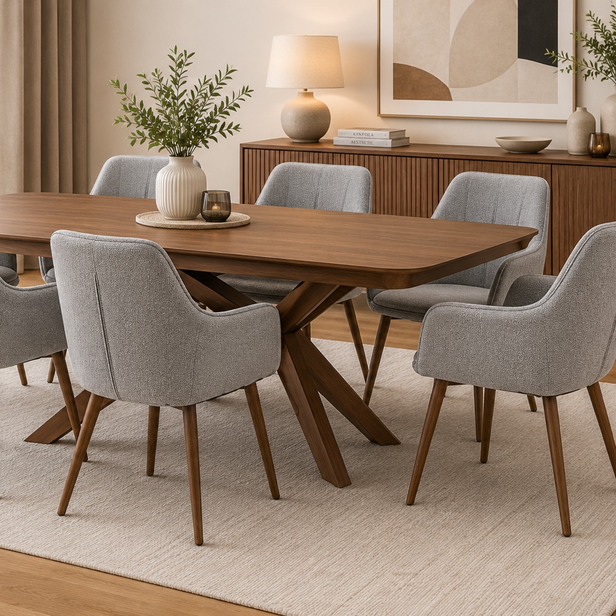 Artekko Sova Γκρι Ανοικτό Μπουκλέ Περιστρεφόμενη Καρέκλα με Καφέ Μεταλλικά Πόδια (57x55x85)cm