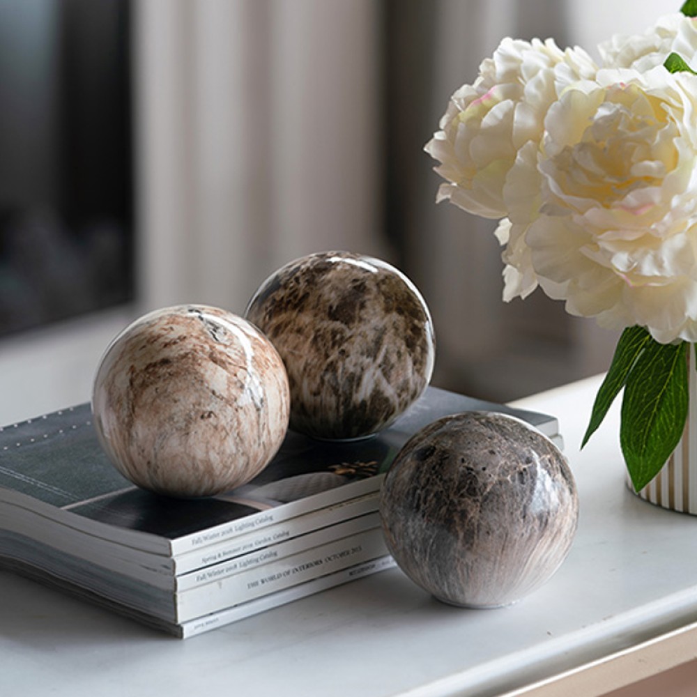 Artekko Marbleized Διακοσμητικές Κεραμικές Σφαίρες σε Μπεζ Αποχρώσεις (10x10x9.5)cm 3pcs